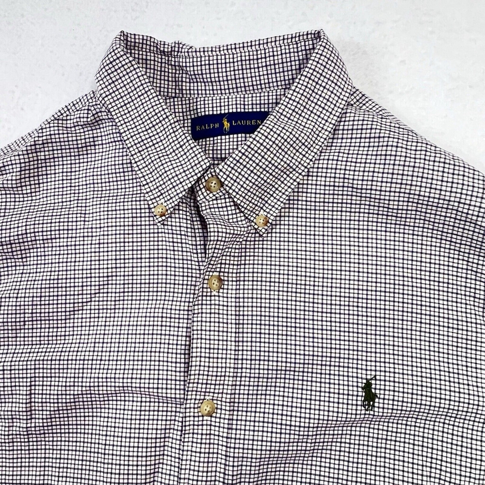 Ralph Lauren Plaid Button Down Shirt XXL Blue White Long Sleeve Classic Fit